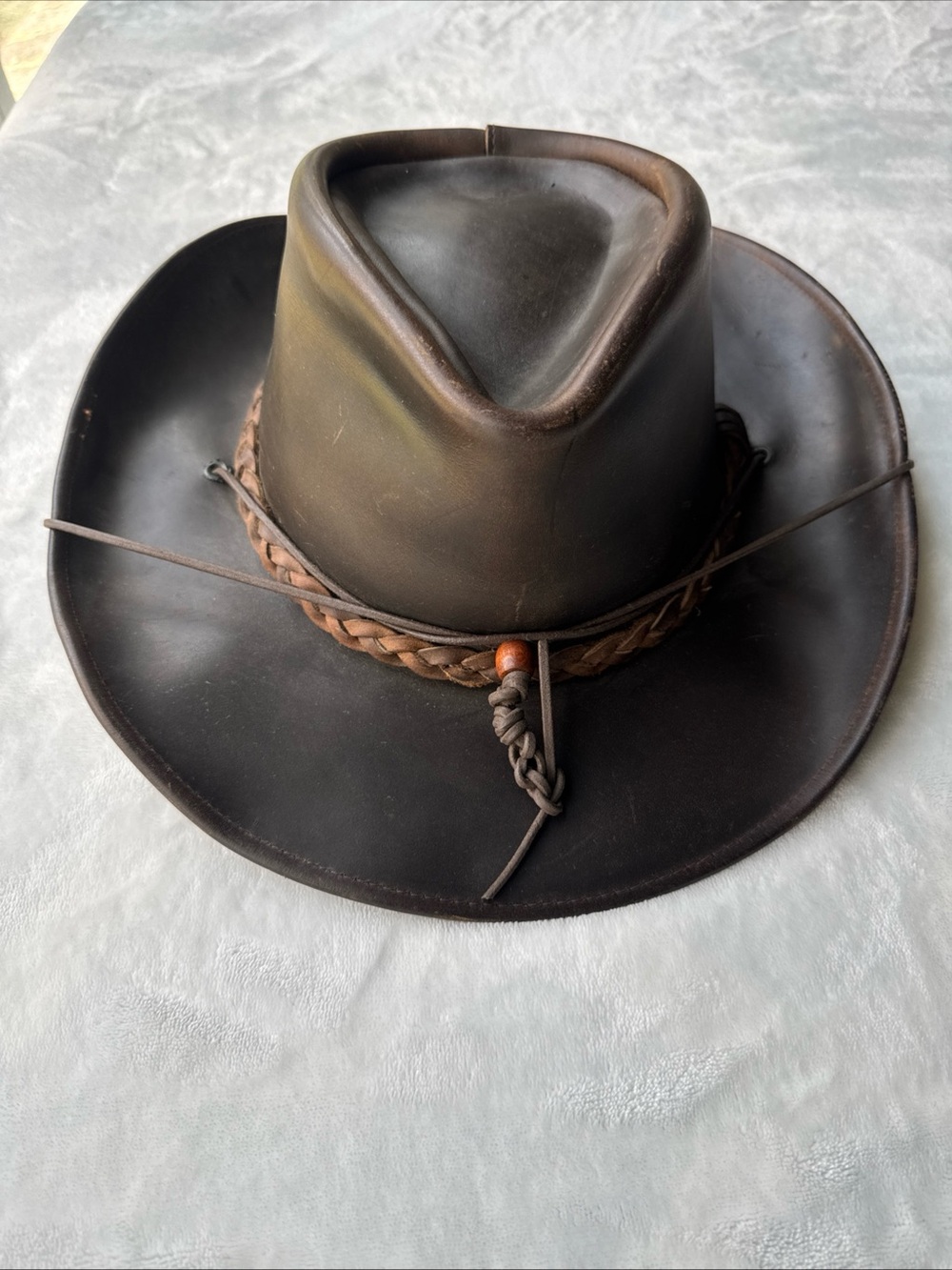 Vintage Henschel Hatquarters Leather Outback Cowboy Hat Brown Men’s XL USA Made